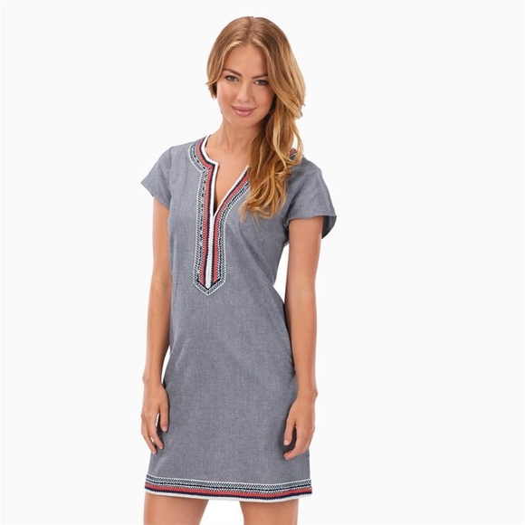 Mud Pie Dresses & Skirts - MUDPIE EMBROIDERED CHAMBRAY SHIFT